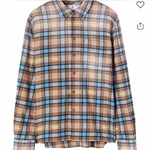 Off-White Blue and Tan Plaid Men's Shirt